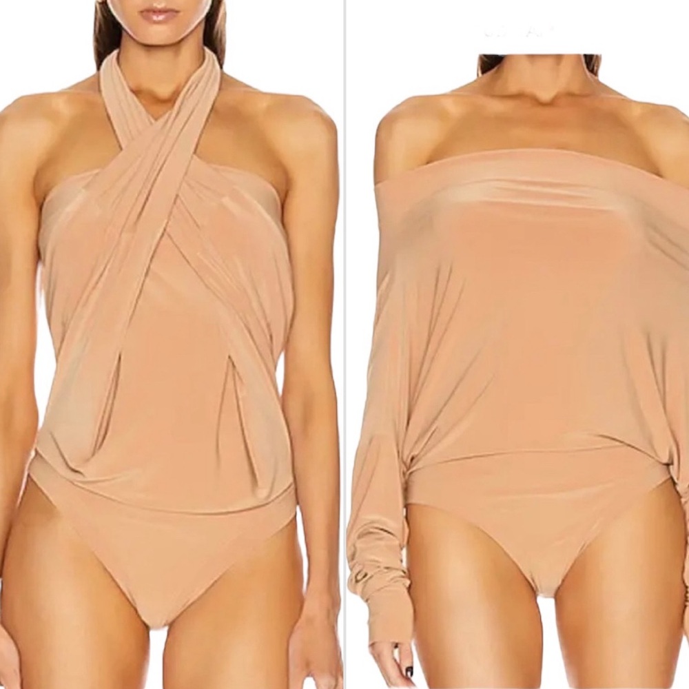 Norma Kamali Bodysuit Convertible Capsule Bronze Long Sleeve Slouchy Size Small